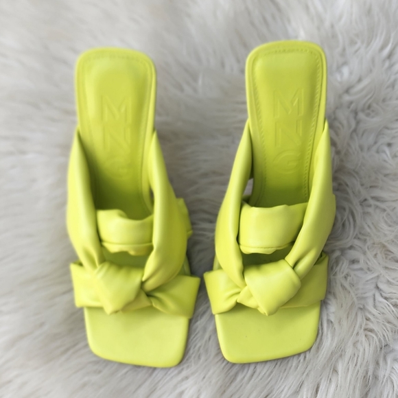 MNG Mango Square Toe Heeled Padded Mule Sandals Lime - Picture 2 of 9